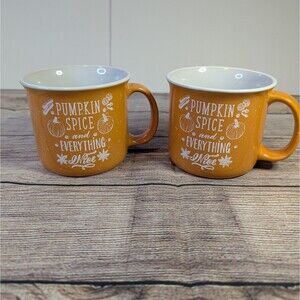 "Pumpkin Spice & Everything Nice" 2 Mugs/Cups Orange 14 oz Coffee Tea Halloween